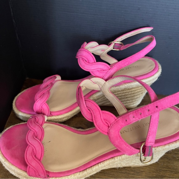 Stuart Weitzman Espadrille wedge suede sandals Twist Buckle Pink Women's 6